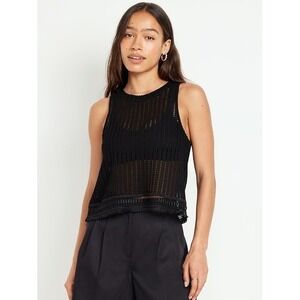Old Navy Sheer Black Crochet Fringe Tank Top Sz XS Hippie Festival Fairy Grunge
